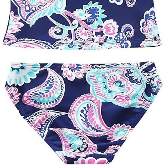 MOON Tree Girls Two Piece Bathing Suit Ruffle Tankini Swimsuits Hawaiian Floral - Picture 8 of 10